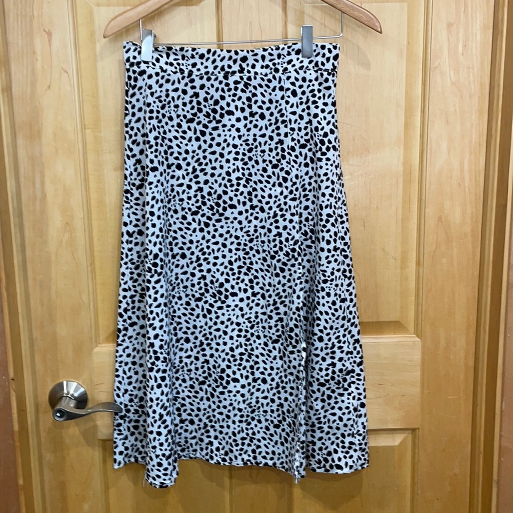 Shein black white animal print skirt slit front S